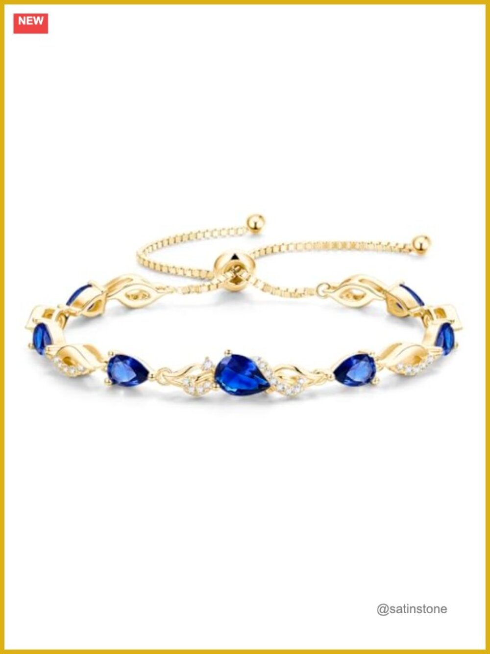 Teardrop Tennis Bracelet Adjustable 925 Sterling Silver 14K Gold Plated